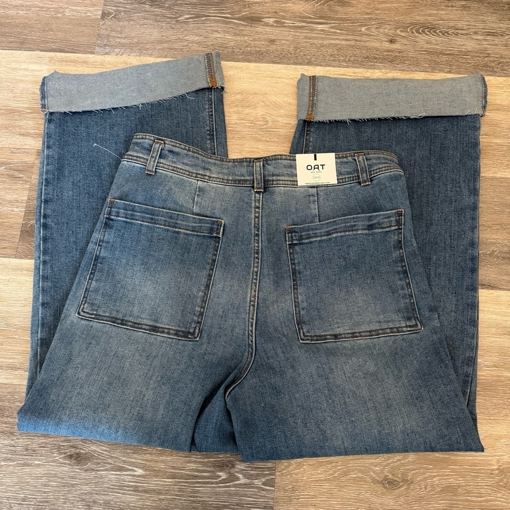 Oat New York High Rise Wide Leg Raw Hem Women’s Denim Jeans Size 12 / 31 NWT